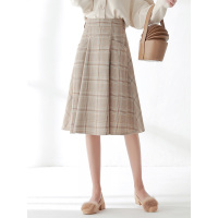 丝柏舍2019春装女装奶茶格子及膝半身裙S91R0124B
