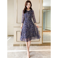 丝柏舍2020秋装女圆领九分袖收腰修身中长款连衣裙S91R0167L