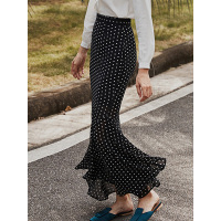 丝柏舍2019春装女装包臀修身显瘦雪纺波点鱼尾长款半身裙