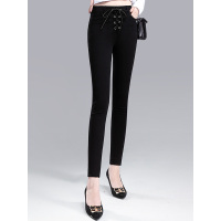 丝柏舍春装女2019纯色系带简约风修身九分长休闲裤S91S0010K