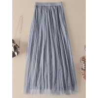 丝柏舍春季女2019新款时尚纯色显瘦网纱中长款半身裙潮S91T0006B