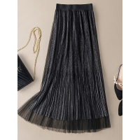 丝柏舍2019春装女纯色洋气百褶裙淑女中长款半身裙S91T0148B