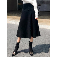 丝柏舍2019春装女装时尚高腰纯色收腰单排装饰扣半身裙S91T0205B