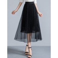 丝柏舍2019春装女气质简约纯色网纱中长款半身裙S91T1091B