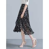 丝柏舍春装女2019气质印花飘逸荷叶边中长款半身裙S91T1101B