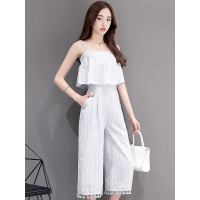 丝柏舍2019夏装新款纯色吊带一字领宽松气质阔腿连体裤S72R1483P