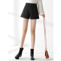 丝柏舍春装女2019韩版纯色拉链设计高腰阔腿短裤S91B0477K