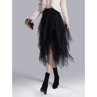 丝柏舍春装女2019韩版纯色网纱不规则中长款半身裙S91K0001B