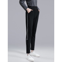 丝柏舍春装女2019简约撞色拼接显瘦长款小脚休闲裤S91T0014K