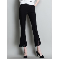 丝柏舍2019年春季小开叉拼接修身显瘦微喇叭九分裤S92S0001K
