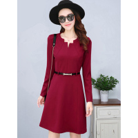 丝柏舍2019春季女装纯色气质收腰连衣裙（配腰带）S71R0316