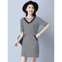 丝柏舍2019年夏装女装条纹显瘦中长款修身连衣裙S72N0019L