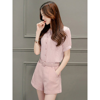 丝柏舍2019夏装立领上衣搭短裤轻熟风套装(配腰带)S72R0276