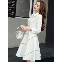 丝柏舍2019春装女装气质翻领纽扣七分袖连衣裙S72R0417