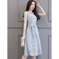 丝柏舍2019夏季女装圆领无袖收腰中长款修身连衣裙S72R1203L