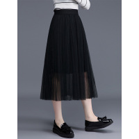 丝柏舍2019春装女纯色网纱松紧腰气质中长款半身裙S91F0099B