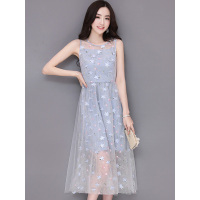 丝柏舍2019年夏季无袖网纱高腰修身气质淑女连衣裙S82R0829L