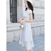 丝柏舍2019夏女短袖纯色小清新清纯淑女中长款连衣裙S82R1072L
