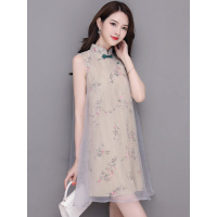 丝柏舍夏装2019女立领无袖宽松气质中长款连衣裙S82R1574L