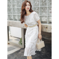 丝柏舍2019年夏女装时尚圆领短袖收腰中长款连衣裙S82R2161L
