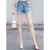 丝柏舍2019夏季女装时尚高腰韩版毛边系扣牛仔短裤S82T2234U