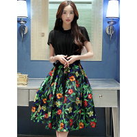 印花连衣裙夏中长款修身丝柏舍2019大摆立领系带收腰长裙S62A0004