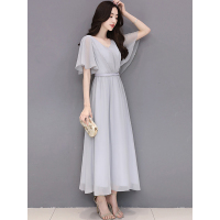 丝柏舍2019年夏装优雅大方喇叭袖高腰长款连衣裙S82R0596L