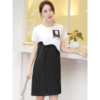 丝柏舍2019夏装休闲拼接条纹中长款宽松连衣裙S62A0425