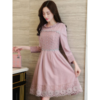 丝柏舍2019夏装女圆领九分袖中长款修身连衣裙S71R0009