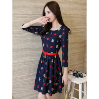 丝柏舍印花连衣裙女短款修身七分袖2019夏装韩版伞裙S71R0053