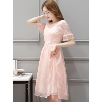 丝柏舍2019夏季女装纯色拼接方领中裙修身连衣裙S72R0957L