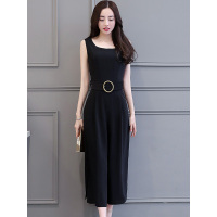 丝柏舍2019夏季女装纯色无袖方领七分阔腿裤连体裤S72R1088P