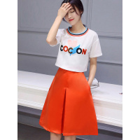 丝柏舍2019夏装女装圆领字母上衣搭纯色半身裙套装S72R0064