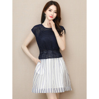 丝柏舍2019夏装女装收腰上衣搭条纹半身裙时尚套装S72R0348