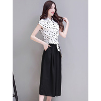 丝柏舍2019夏装女衬衫领上衣纯色宽松裤装套装S72R0383