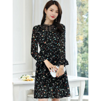 丝柏舍2019年春季女装圆领长袖印花收腰短款连衣裙S81R0252L