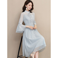 丝柏舍2019年春装女装时尚简约网纱纯色气质连衣裙S81R0424L