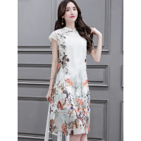 丝柏舍2019夏装女花色修身花色中长款连衣裙S72R0535