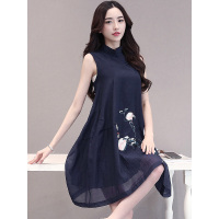 丝柏舍2019夏季女纯色绣花无袖短裙不规则宽松连衣裙S72R0750