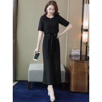 丝柏舍2019春夏款时尚圆领五分袖系带收腰显瘦连体裤配腰带S92R0487P