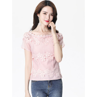 丝柏舍2019年夏装花瓣领立体花朵装饰套头女雪纺衫S82R0664S