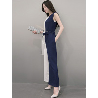 丝柏舍2019夏季女装圆领无袖宽松时尚撞色拼接连体裤S72R0585