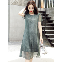 丝柏舍2019流行女装韩版时尚宽松短袖夏季网纱中长款连衣裙S72R1387L