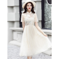 丝柏舍夏装2019女立领修身立体剪裁中长款连衣裙S82R0586L