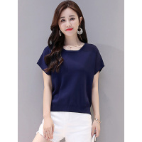 丝柏舍2019流行女装夏装圆领纯色蝙蝠袖短款宽松T恤S82T2293T