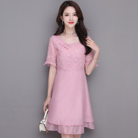 丝柏舍2019夏女装复古盘扣绣花拼接喇叭袖及膝连衣裙S82R1448L