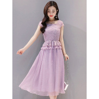 丝柏舍2019夏装女装时尚蕾丝花朵拼接中长款连衣裙S82R1123L