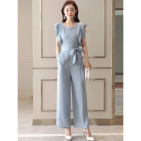 丝柏舍2019夏季女纯色圆领系带宽松阔腿长款连体裤S82R2092P