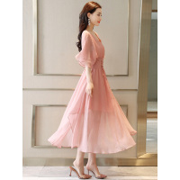 丝柏舍2019夏装女装韩版时尚绑带收腰中长款连衣裙S82R1241L