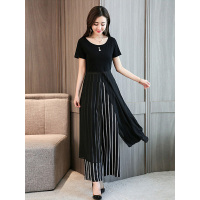 丝柏舍2019夏装女时髦套装中长款上衣搭条纹阔腿裤S82R2024N